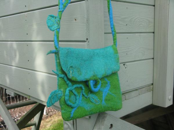 decorated felt bag strap detail