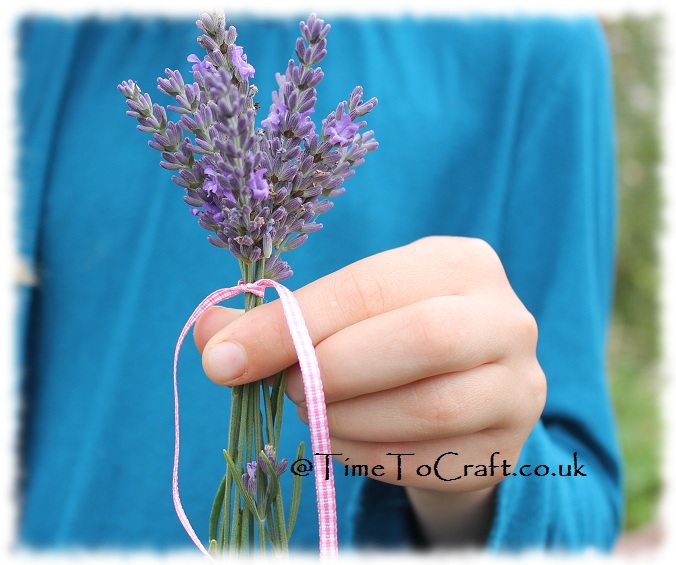 tying lavender wand