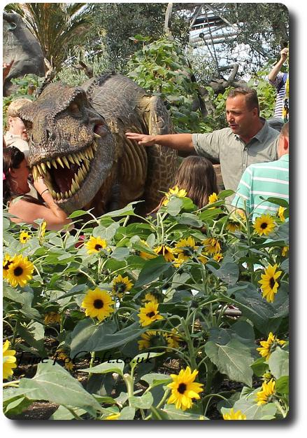 dinosaur and sunflowers