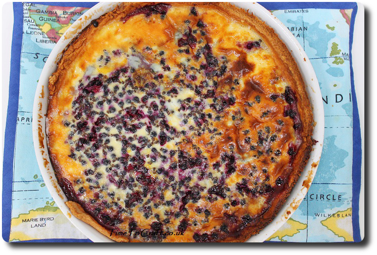 blackcurrant and custard tart from above