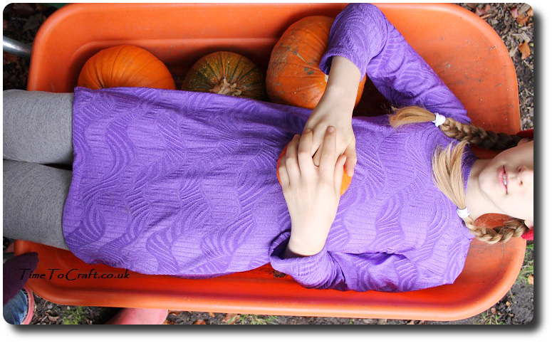 Purple tunic Simplicity 2156 in the pumpkin wheelbarrow
