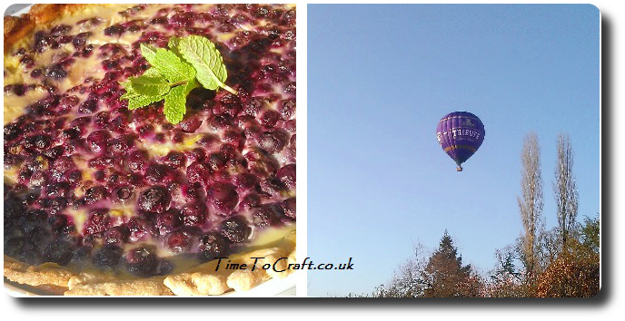 blueberry custard pie and hot air balloon