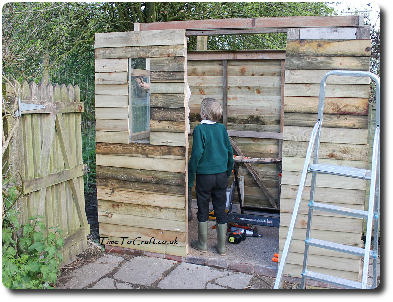 inspecting progress of the new potting shed