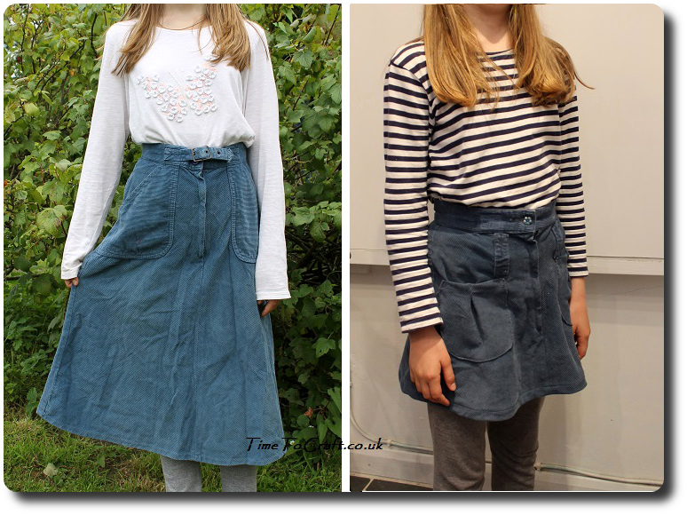before and after upcycled skirt