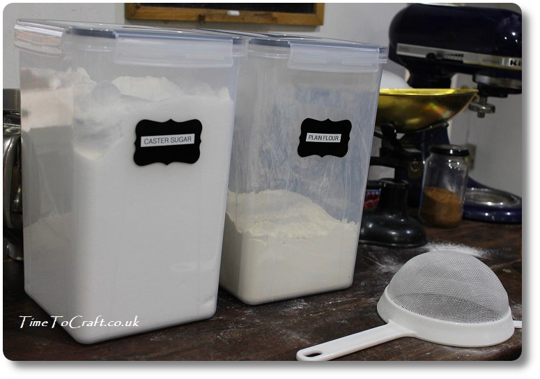 Organised and labeled flour containers