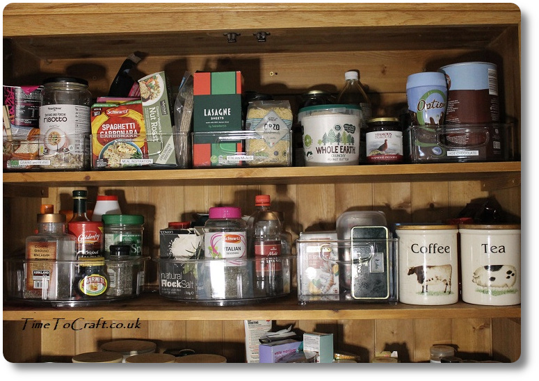 Top shelf of organised pantry